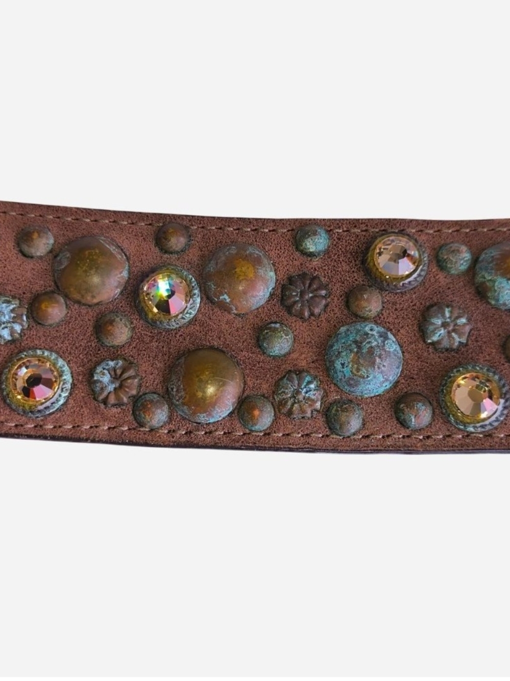 Floral Tapestry Shoulder Bag with Studded Leather Straps - Brown & Multicolor - Picture 7 of 8
